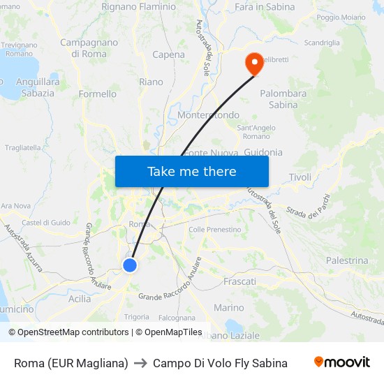 Roma | Eur Magliana to Campo Di Volo Fly Sabina map