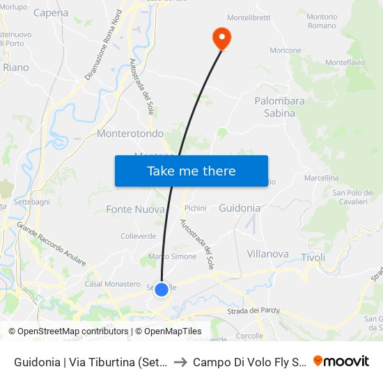 Guidonia | Via Tiburtina (Setteville) to Campo Di Volo Fly Sabina map