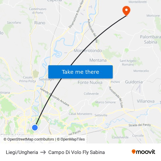 Liegi/Ungheria to Campo Di Volo Fly Sabina map