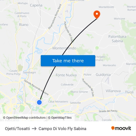 Ojetti/Tosatti to Campo Di Volo Fly Sabina map
