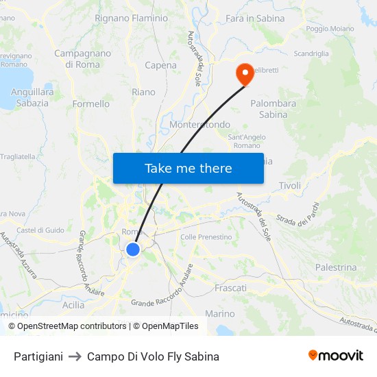 Partigiani (Fs) to Campo Di Volo Fly Sabina map