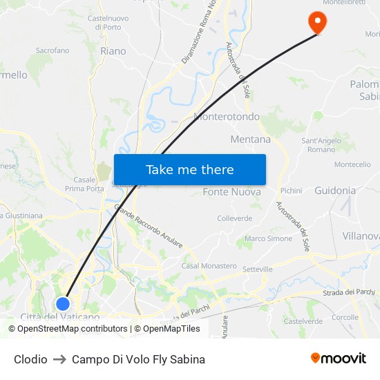 Clodio to Campo Di Volo Fly Sabina map