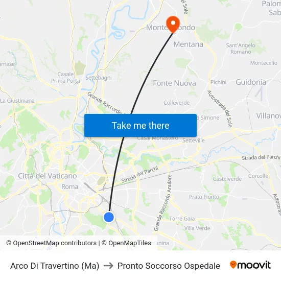 Arco Di Travertino (Ma) to Pronto Soccorso Ospedale map