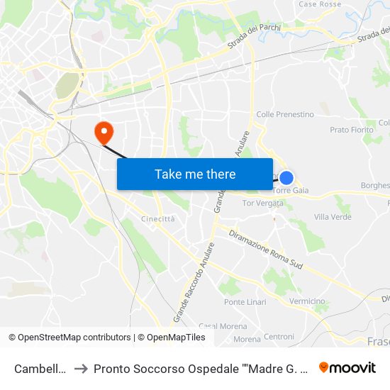 Cambellotti to Pronto Soccorso Ospedale ""Madre G. Vannini"" map