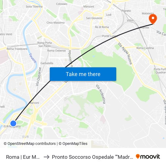 Roma | Eur Magliana to Pronto Soccorso Ospedale ""Madre G. Vannini"" map