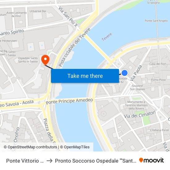 Ponte Vittorio Emanuele to Pronto Soccorso Ospedale ""Santo Spirito In Sassia"" map