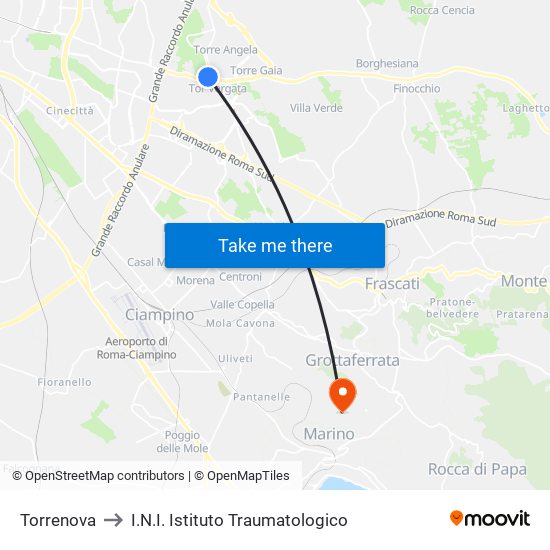 Torrenova to I.N.I. Istituto Traumatologico map