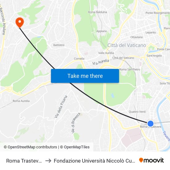 Roma Trastevere to Fondazione Università Niccolò Cusano map