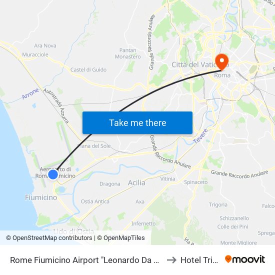 Rome Fiumicino Airport "Leonardo Da Vinci" (Fco) to Hotel Tritone map