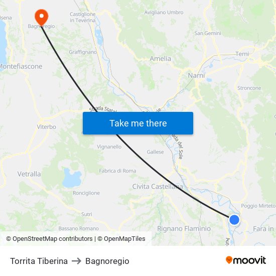 Torrita Tiberina to Bagnoregio map