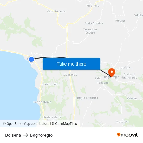 Bolsena to Bagnoregio map