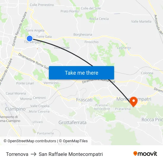 Torrenova to San Raffaele Montecompatri map