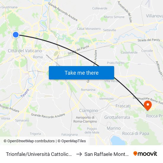 Trionfale/Università Cattolica Sacro Cuore to San Raffaele Montecompatri map