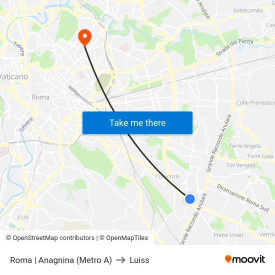 Roma | Anagnina (Metro A) to Luiss map