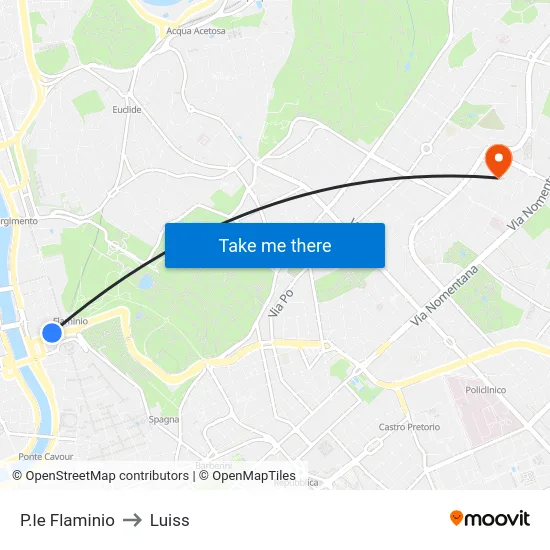 P.le Flaminio to Luiss map