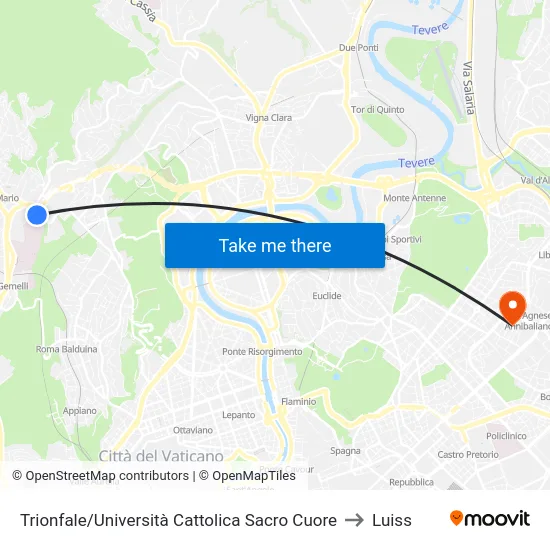 Trionfale/Università Cattolica Sacro Cuore to Luiss map