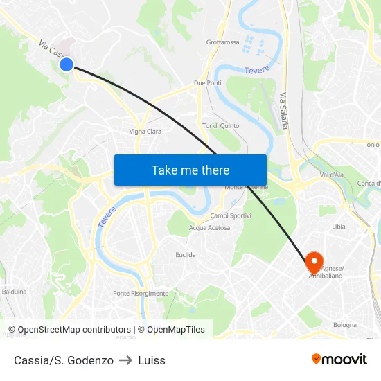 Cassia/S. Godenzo to Luiss map
