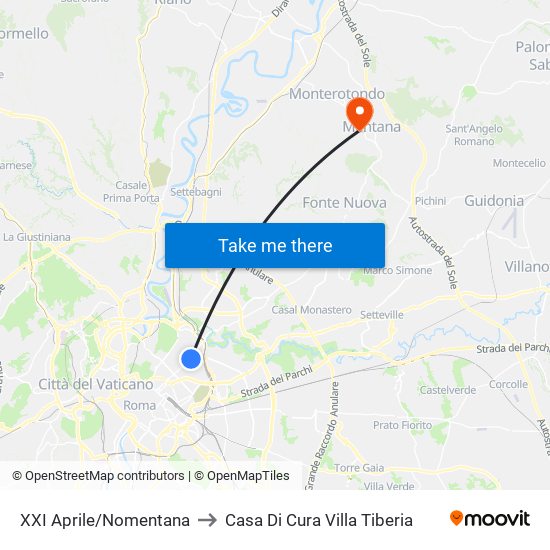 XXI Aprile/Nomentana to Casa Di Cura Villa Tiberia map