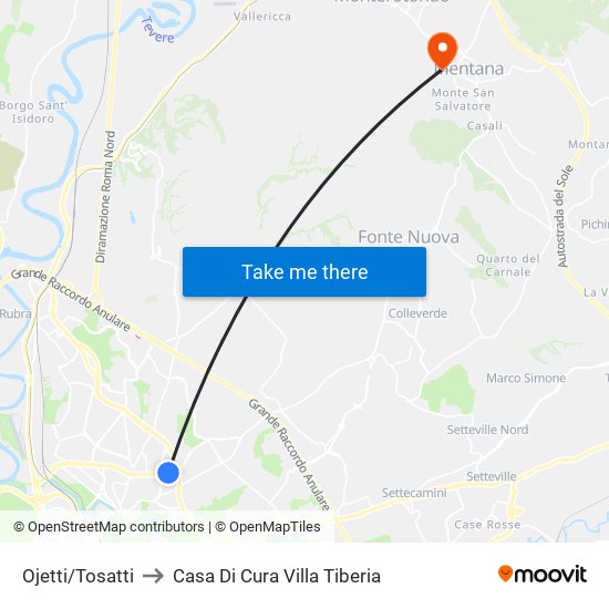 Ojetti/Tosatti to Casa Di Cura Villa Tiberia map