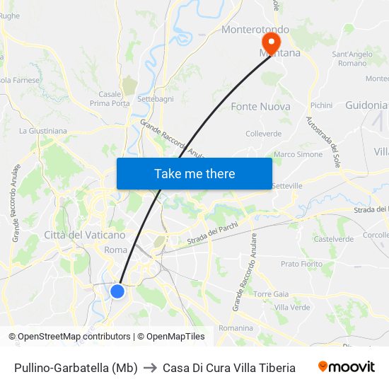Pullino-Garbatella (Mb) to Casa Di Cura Villa Tiberia map