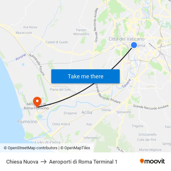 Chiesa Nuova to Aeroporti di Roma Terminal 1 map