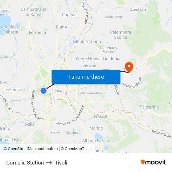 Cornelia Station to Tivoli map