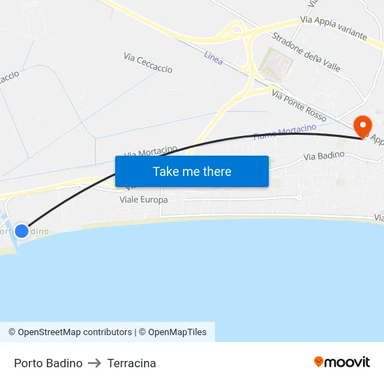 Porto Badino to Terracina map