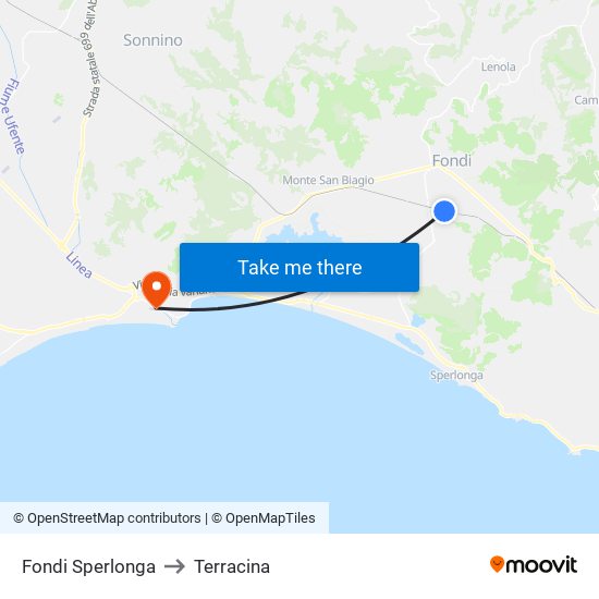 Fondi Sperlonga to Terracina map