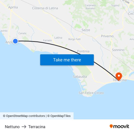 Nettuno to Terracina map