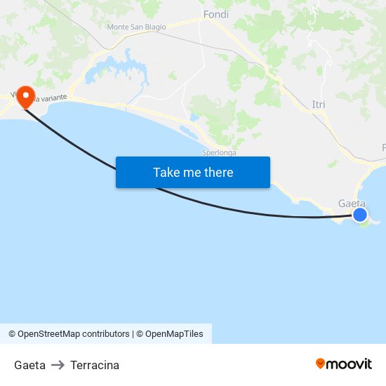 Gaeta to Terracina map