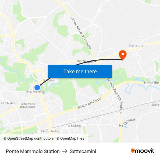 Ponte Mammolo Station to Settecamini map