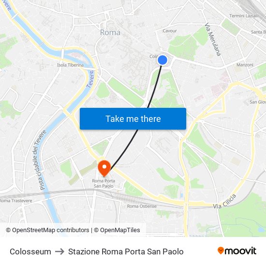 Colosseum to Stazione Roma Porta San Paolo map