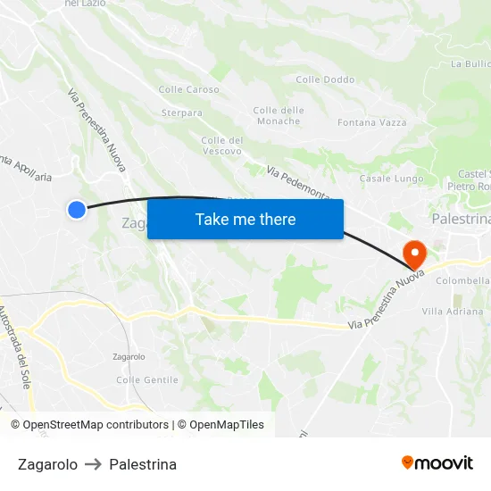 Zagarolo to Palestrina map