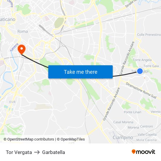 Tor Vergata to Garbatella map