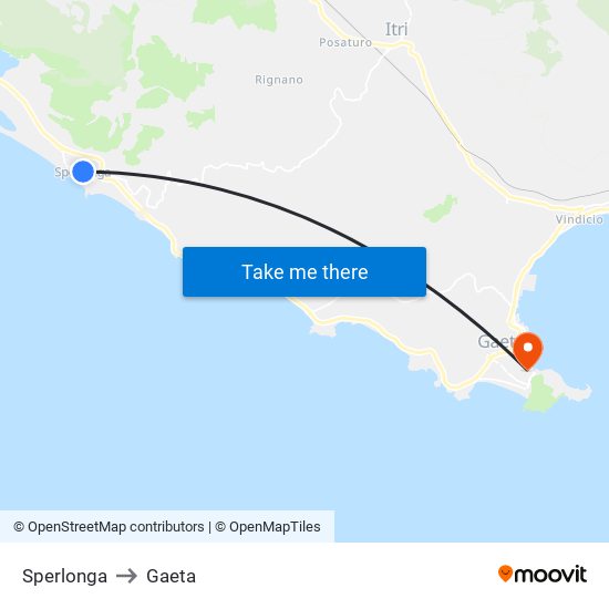 Sperlonga to Gaeta map