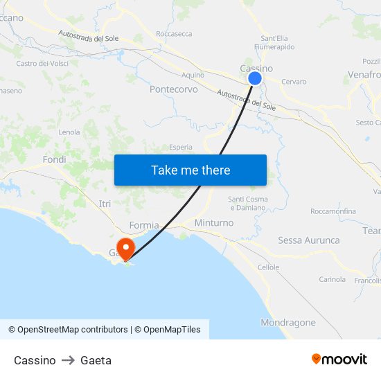 Cassino to Gaeta map