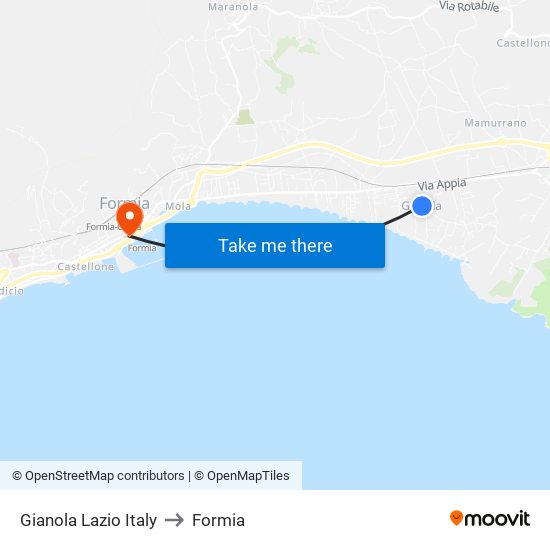 Gianola Lazio Italy to Formia map