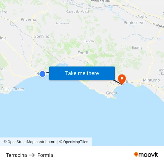 Terracina to Formia map