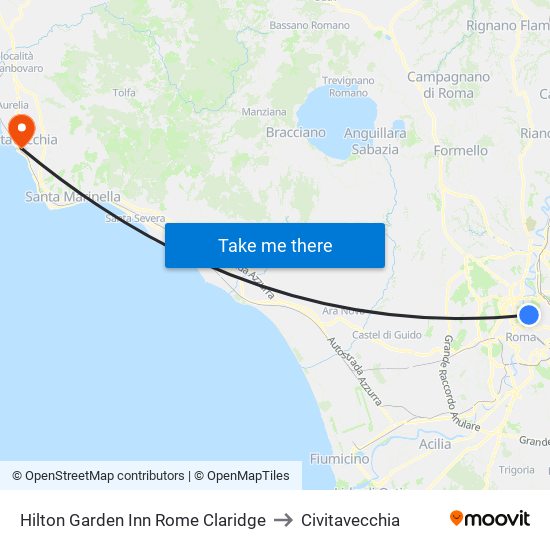 Hilton Garden Inn Rome Claridge to Civitavecchia map