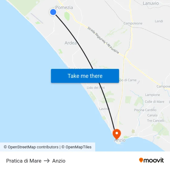 Pratica di Mare to Anzio map