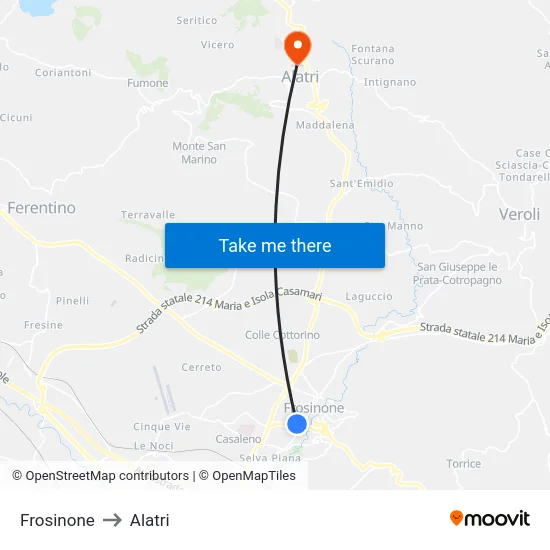 Frosinone to Alatri map