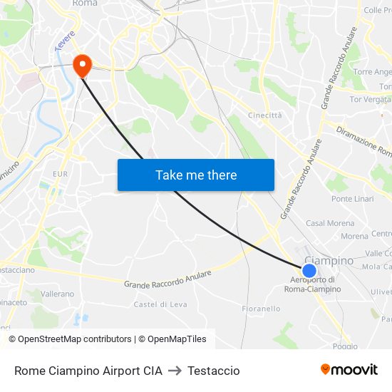 Rome Ciampino Airport CIA to Testaccio map