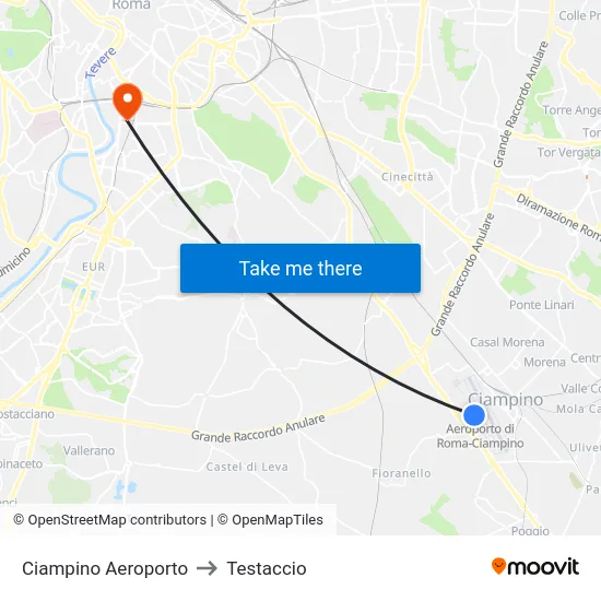 Ciampino Aeroporto to Testaccio map