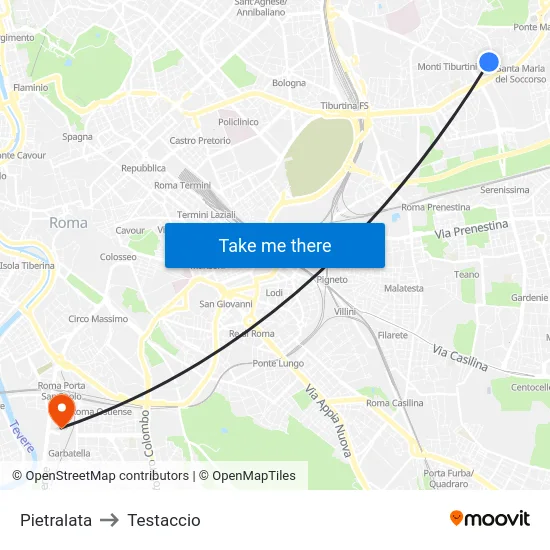 Pietralata to Testaccio map