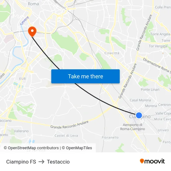 Ciampino FS to Testaccio map