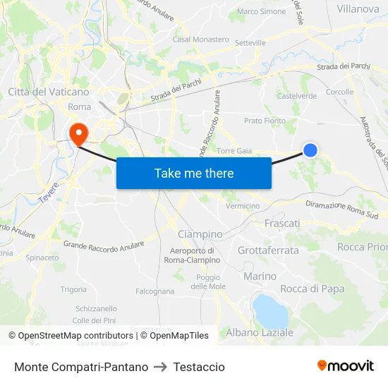 Monte Compatri-Pantano to Testaccio map