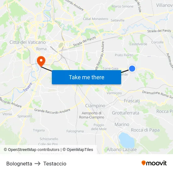 Bolognetta to Testaccio map