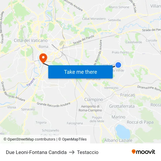 Due Leoni-Fontana Candida to Testaccio map