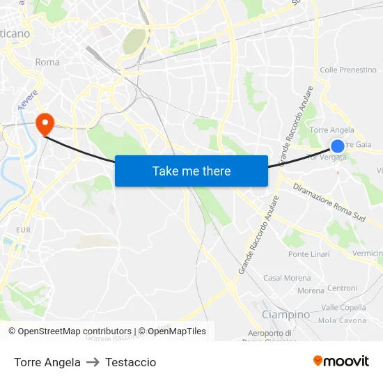 Torre Angela to Testaccio map