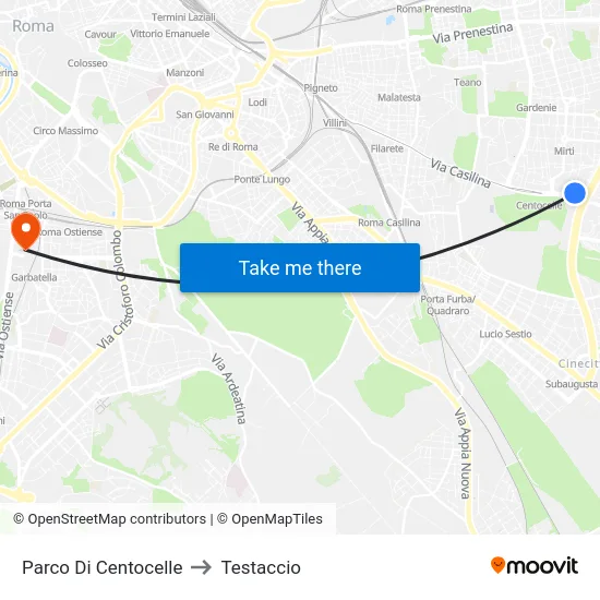 Parco Di Centocelle to Testaccio map